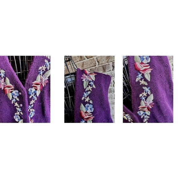 Vintage Marisa Christina Classics Floral Vest Small Plum Embroider Sweat… - Picture 2 of 12